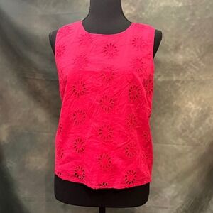 J Crew Sleeveless Eyelet Top Fuchsia Cotton‎ Size Large